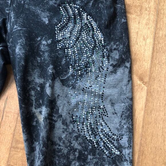 Paris Angel Black high waisted Leggings with Jeweled Wings gray size XL - Picture 5 of 10